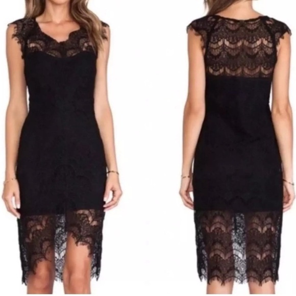 Free People Intimately Black Peekaboo Eyelash Lace Hi-Low Bodycon Lace Dress M - Picture 11 of 16